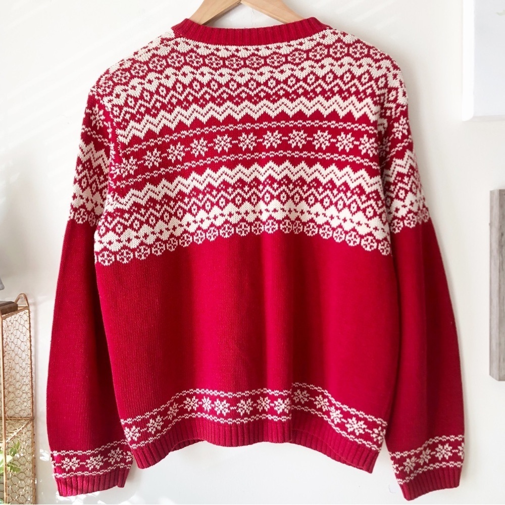 Jones New York Fair Isle Full Zip Knit Sweater Red Ivory Size Medium - Picture 3 of 14